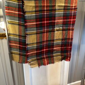Charlotte Russe Plaid Fringe Scarf in Red, Green & Cream